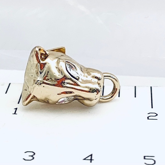 ALEXIS BITTAR • Gold Panther Head Crystal Eyed Post Stud Ring Earrings - Picture 9 of 12